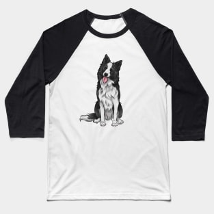 Black and White Border Collie Dog Baseball T-Shirt